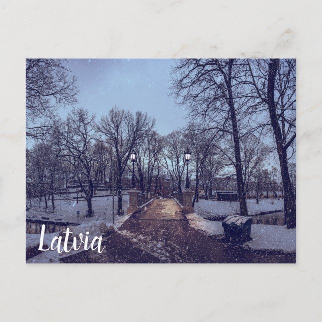 vintersnöstadspark på kvällen vykort (Framsida)