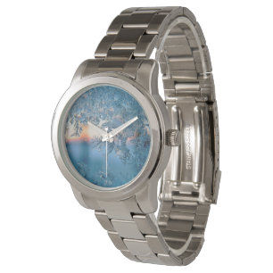 Vintersolljus genom frostat iskristallglas armbandsur