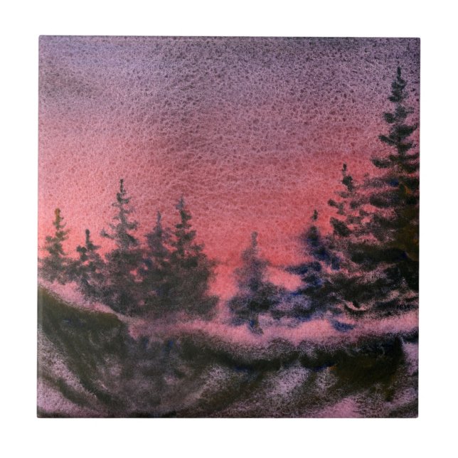 vintersolnedgång gräs nattlandskap Tile Kakelplatta (Framsidan)