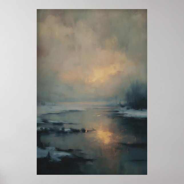 Vintersolnedgångsreflektion, gotisk naturlandskap poster (Framsidan)