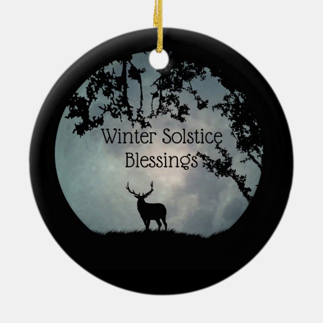 Vintersolstånd med älg och måne julgransprydnad keramik (Baksidan)