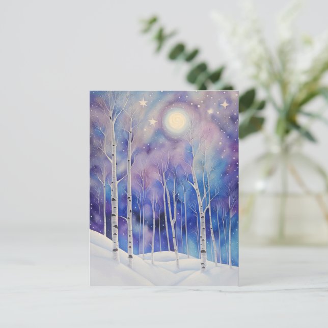 Vintersolstånd med björkträd snö helg vykort (Stående Fram)