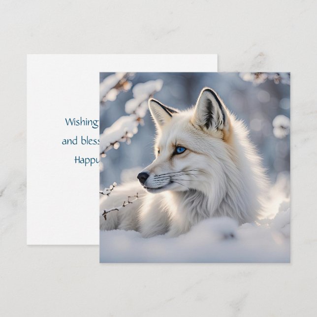 Vintersolstånd vacker snöfox platt kort (Fram/baksida)