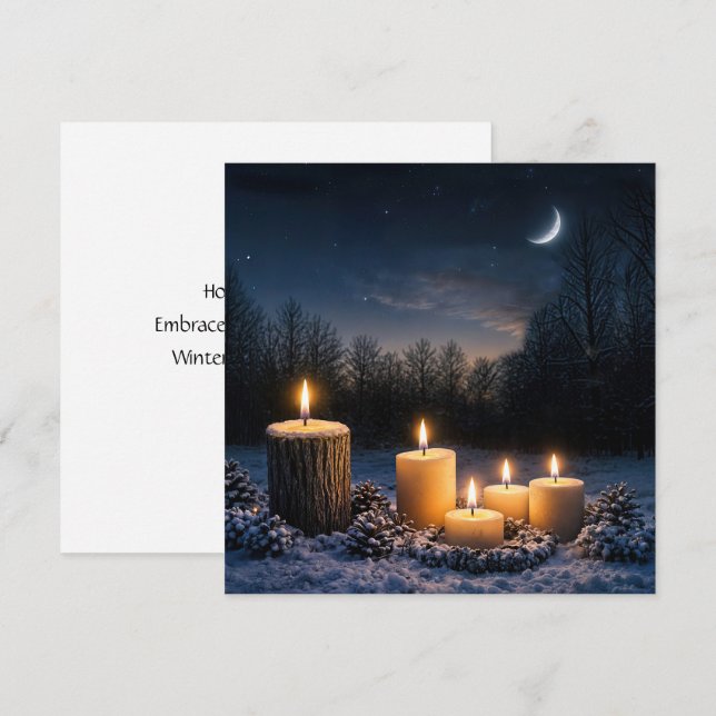 Vintersolstånd Yule med ljus i snön  (Fram/baksida)
