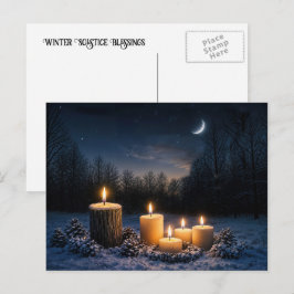 Vintersolstånd Yule med ljus i snön Helg Vykort