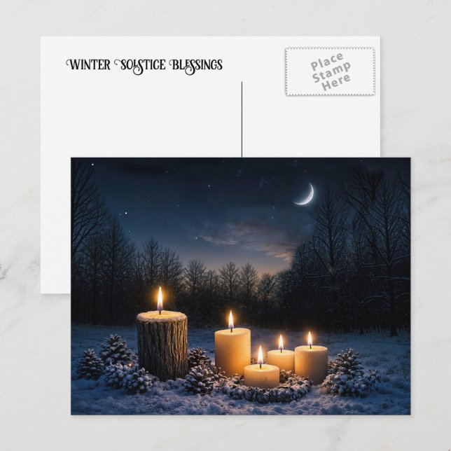 Vintersolstånd Yule med ljus i snön  Helg Vykort (Fram/baksida)