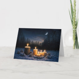 Vintersolstånd Yule med ljus i snönatt Kort