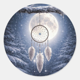Vintersolstånd Yule Vacker Drömfångare Snö Runt Klistermärke