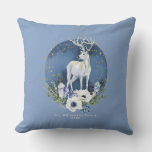 Vintersolstice Helgdag Hjort Blue White jul Kudde