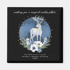Vintersolstice Helgdag Hjort Blue White jul Magnet