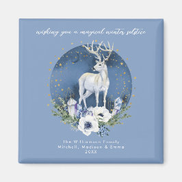 Vintersolstice Helgdag Hjort Blue White jul Magnet