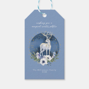 Vintersolstice Helgdag Hjort Blue White jul Presentetikett
