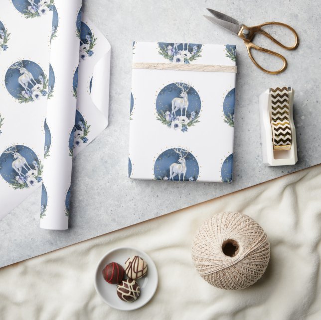 Vintersolstice Helgdag Hjort Blue White jul Presentpapper (Hantverk)