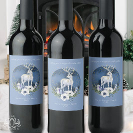 Vintersolstice Helgdag Hjort Blue White jul Vinflaska Etikett