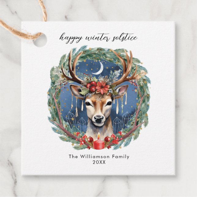 Vintersolstice Helgdag Hjort Utandning Jul Gåvor Etiketter (Framsida)