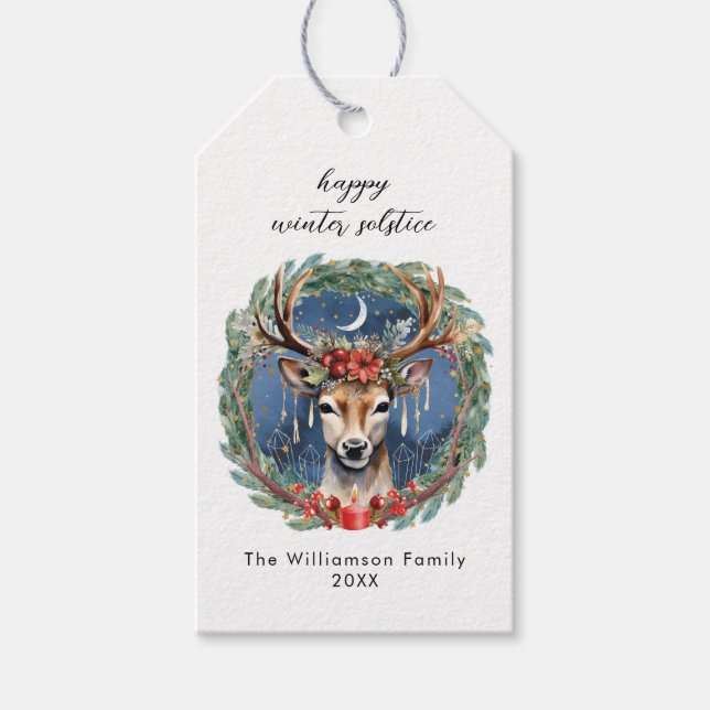 Vintersolstice Helgdag Hjort Utandning Jul Presentetikett (Framsidan)