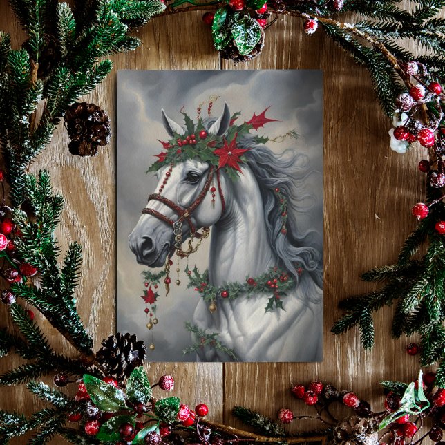 Vintersolstice Horse Yule White Mare Helgkort (Skapare uppladdad)