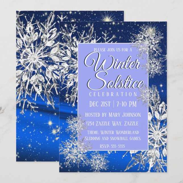 Vintersolstice Snowflake Flurry Blue Inbjudningar (Fram/baksida)
