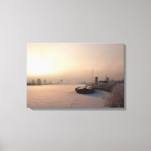 Vintersoluppgång i Nederländska canvas