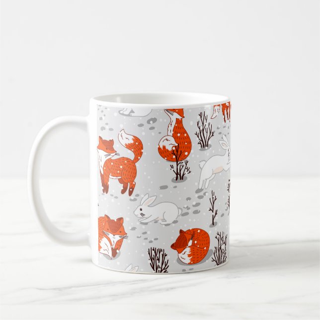 Vintersömlöst mönster med söta rävar och knipa. kaffemugg (Vänster)