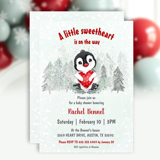 Vintersöt Valentines Boy Baby Shower Inbjudningar (Winter Sweetheart Valentines Boy Baby Shower Invitation)