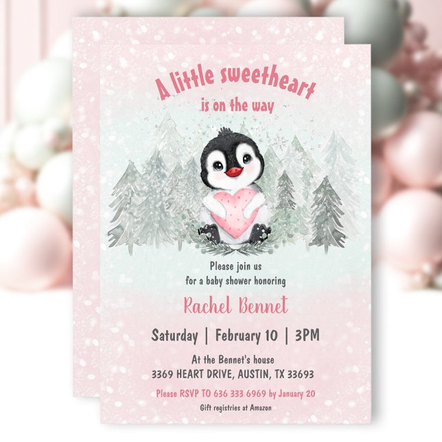 Vintersöt Valentines Flickbarnskor Inbjudningar (Winter Sweetheart Valentines Girl Baby Shower Invitation)