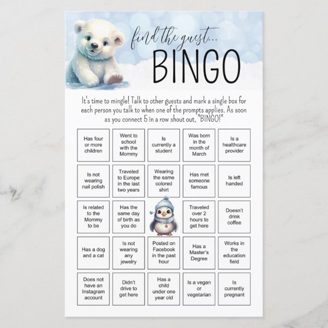 Vinterspel Kall utanför Baby Bingo Baby Shower Gam (Framsida)