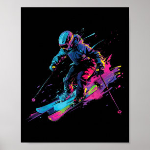 Vintersport Alpin Färg Stänk Skidåkare Snö Skidor Poster