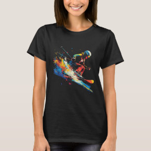 Vintersport Alpin Färg Stänk Skidåkare Snö Skidor T Shirt