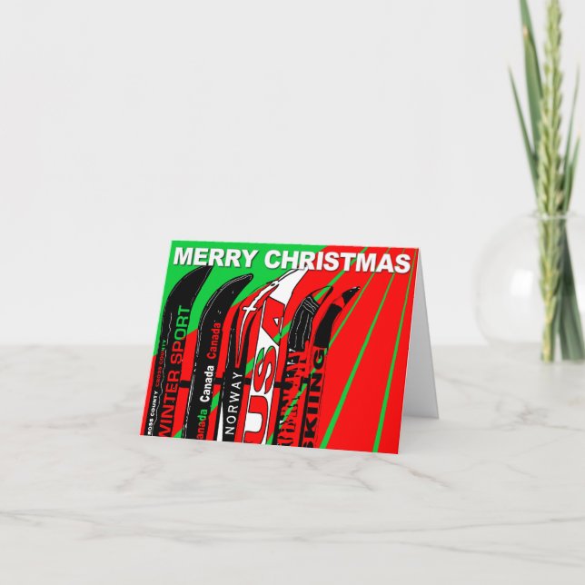 Vintersport för god jul Card Ski Snö-blad Helgkort (Framsida)