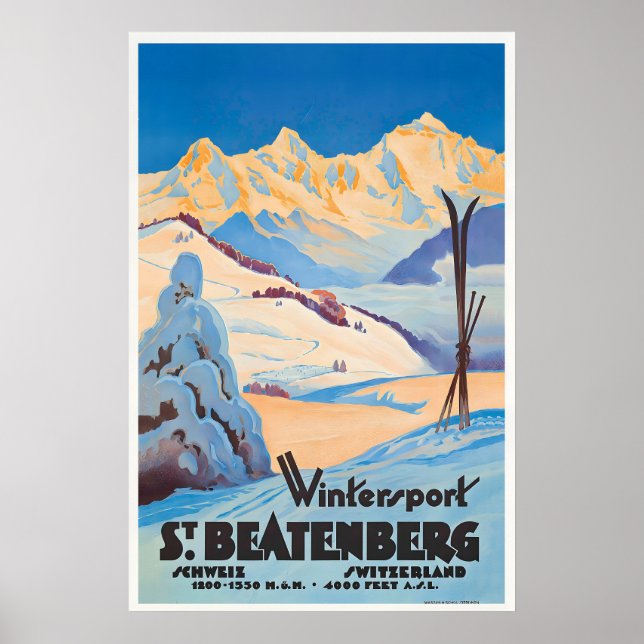 Vintersport i Beatenberg Schweiz Vintage Poster (Framsidan)