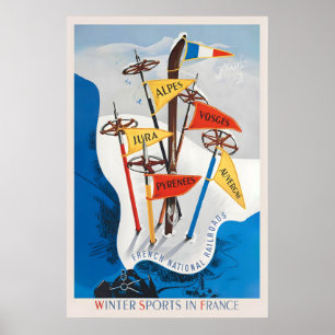 Vintersport i Frankrike Jura Alperna Vogeser Pyren Poster
