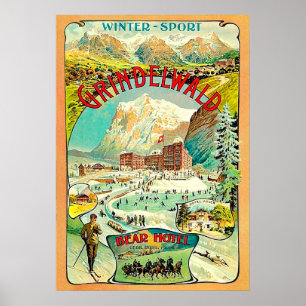 Vintersport i Grindelwald, Schweiz, mosaic Poster