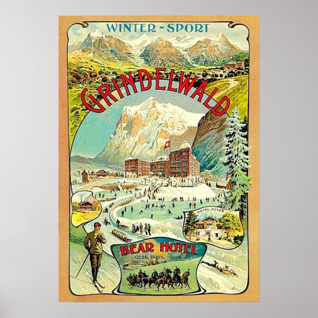 Vintersport i Grindelwald, Schweiz, mosaik Poster (Framsidan)