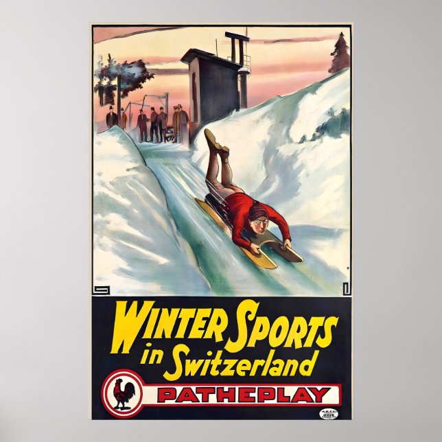Vintersport i Schweiz Gstaad Schweiz Ski Alpene Poster (Framsidan)