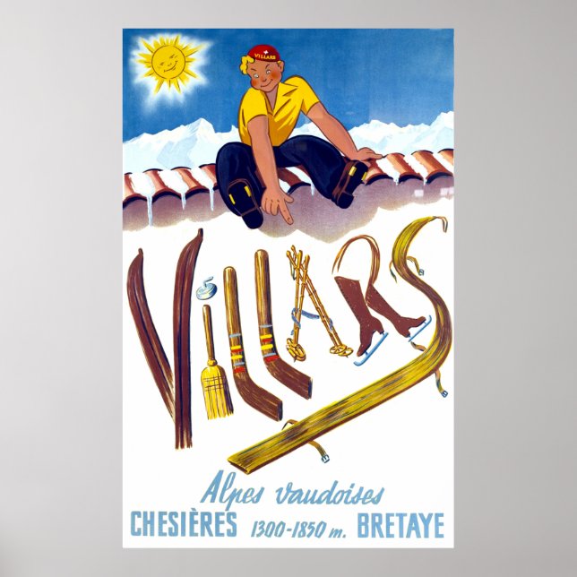 Vintersport i Villars, Schweiz, vintage Poster (Framsidan)