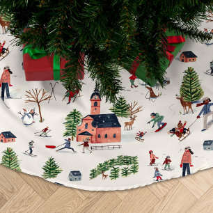 Vintersport skidelandschaft tryck över hela ytan  julgransmatta borstad polyester