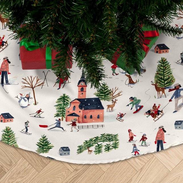 Vintersport skidelandschaft tryck över hela ytan  julgransmatta borstad polyester (Skapare uppladdad)
