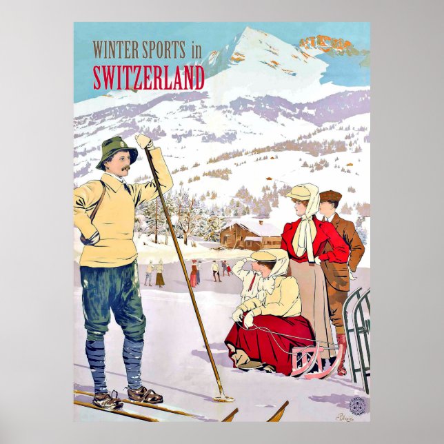 Vintersporter i Schweiz, vintage resor Poster (Framsidan)