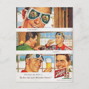 Vintersporter i vintage, Beer-reklam Vykort