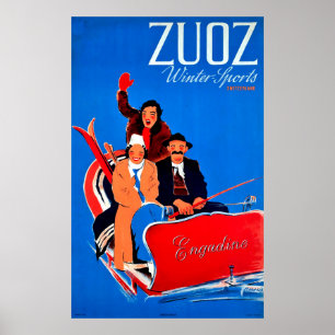 Vintersporter i Zuoz, Engadine, Schweiz Poster