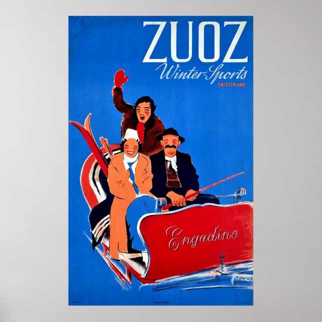 Vintersporter i Zuoz, Engadine, Schweiz Poster (Framsidan)
