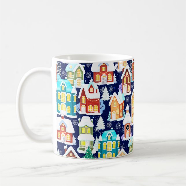 Vinterstad med segrarhus. Jultema Kaffemugg (Vänster)