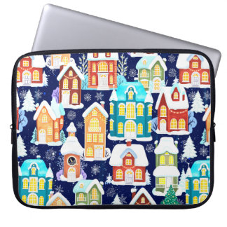 Vinterstad med segrarhus. Jultema Laptop Fodral