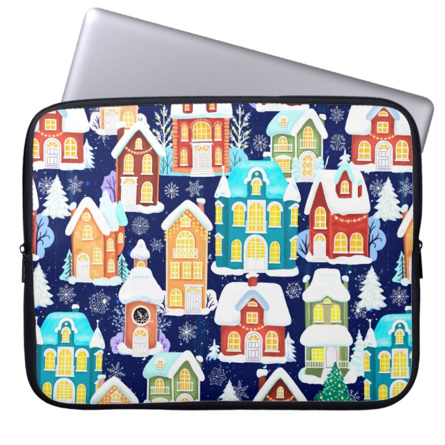 Vinterstad med segrarhus. Jultema Laptop Fodral (Framsidan)