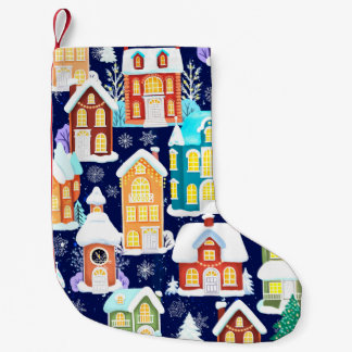 Vinterstad med segrarhus. Jultema Liten Julstrumpa