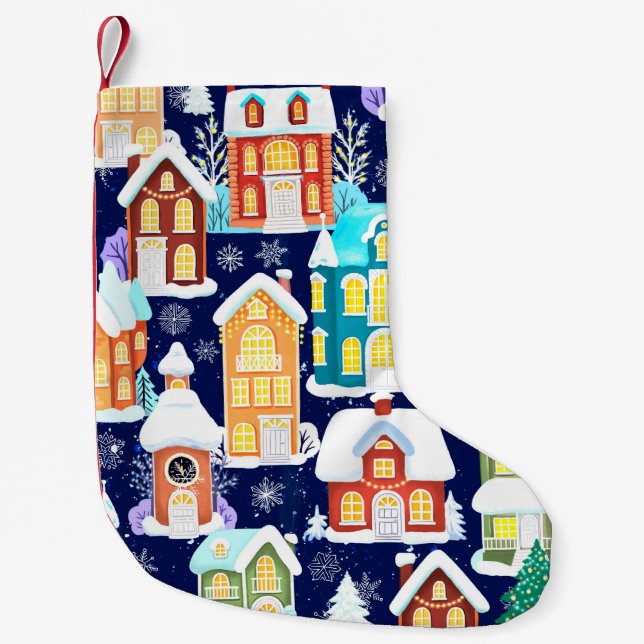 Vinterstad med segrarhus. Jultema Liten Julstrumpa (Framsidan)