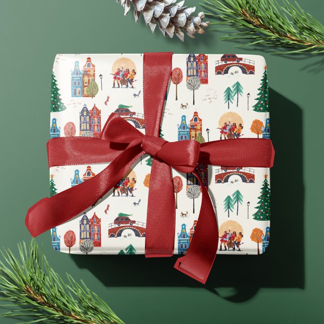 Vinterstads julfirande julfest presentpapper (Winter City Holiday Christmas Party Wrapping Paper)