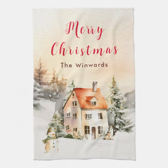 Vinterstuga Glad jul Kökshandduk (Vertikal)