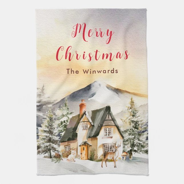 Vinterstuga Glad jul Kökshandduk (Vertikal)